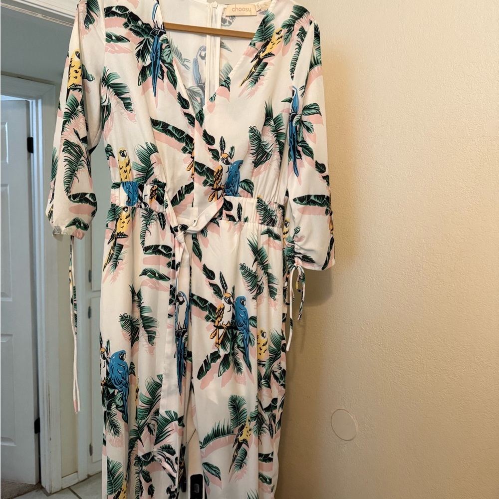 Blue Tiered Wrap Maxi Dress with Cuffed Sleeves